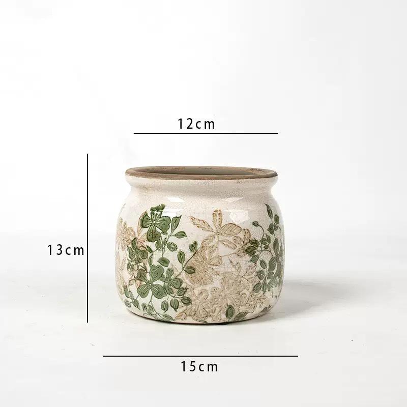 Retro Blue & White Distressed Ceramic Succulent Pot – Simple Decorative Vase for Green Plants & Flowers