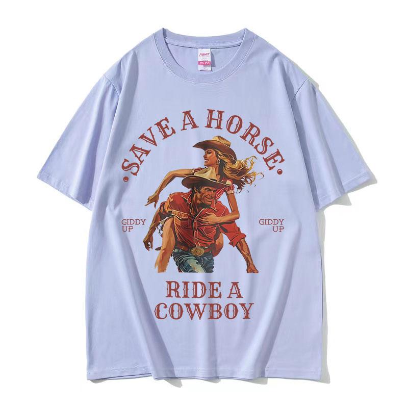 

Save A Horse Ride A Cowboy Print T Shirt Men Women Harajuku Fashion Vintage ONeck Tshirts Casual 100 Cotton Oversized Tshirt S