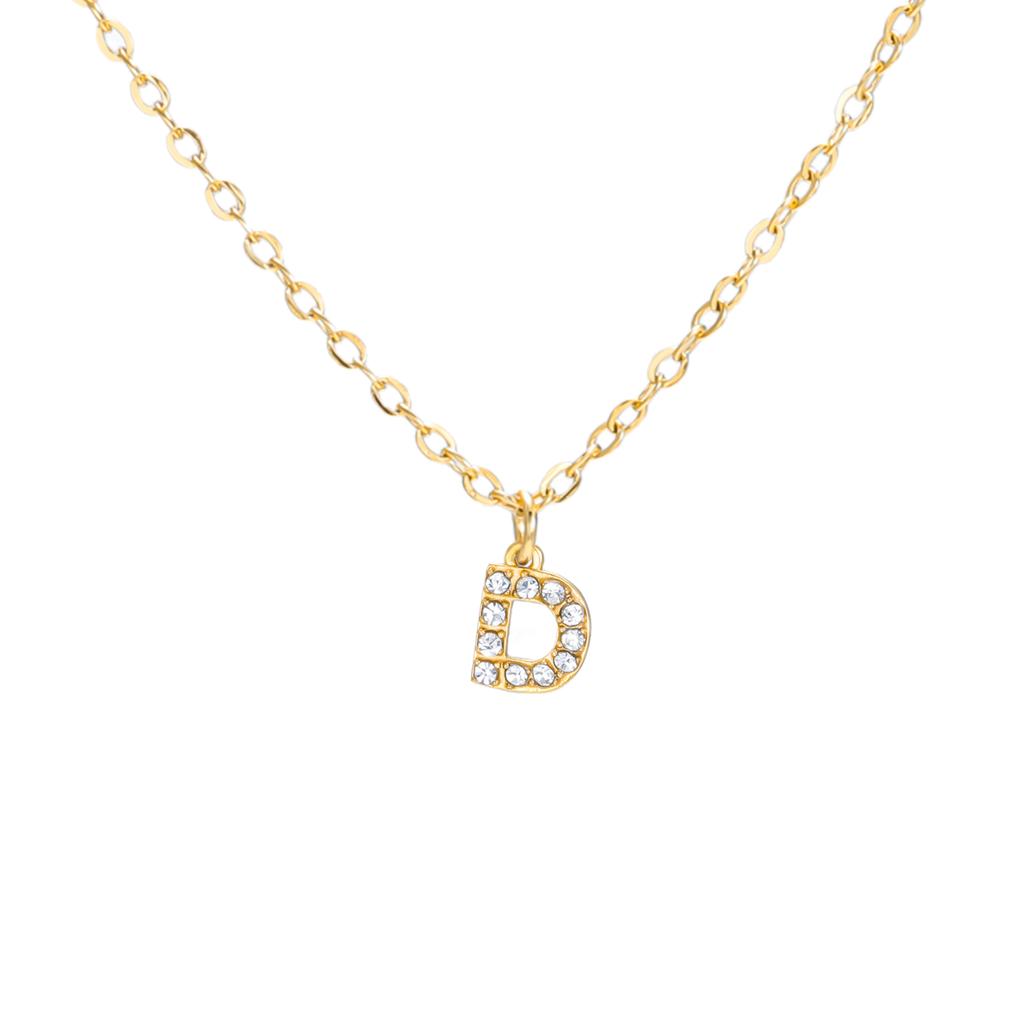 A-Z Initial Letter Pendant Necklace Gold Color Stainless Steel Clear Zircon Women Trendy Choker Minimalist Alphabet Jewelry Gift