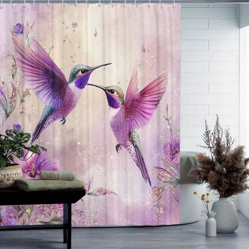 Purple Hummingbird Theme Shower Curtain 12 Hooks Suitable For Room Home Hotel Machine Washablewindow Curtains Bathroom One Piece
