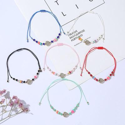 Couple Lovers Beaded Crystal Heart Rope Bracelets Sweet Girls Red Black String Bracelets Gift For Friends Women Wedding Jewelry