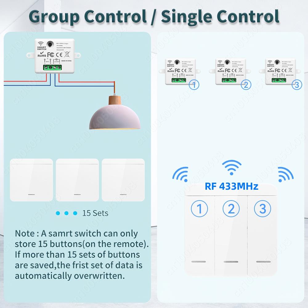 Tuya Smart Home WIFI Relay Module Switch Mini Light RF433MHz Wall Panel Switch Wireless Voice Control Timer Google Home Alexa