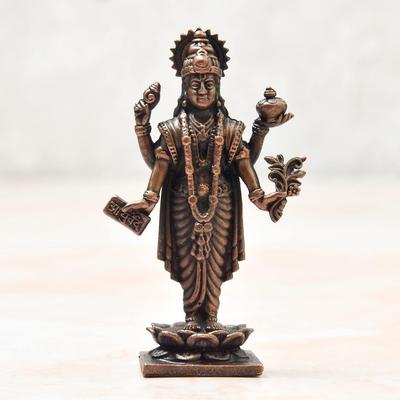Idole de Dhanvantri en cuivre faite à la main avec finition patinée antique