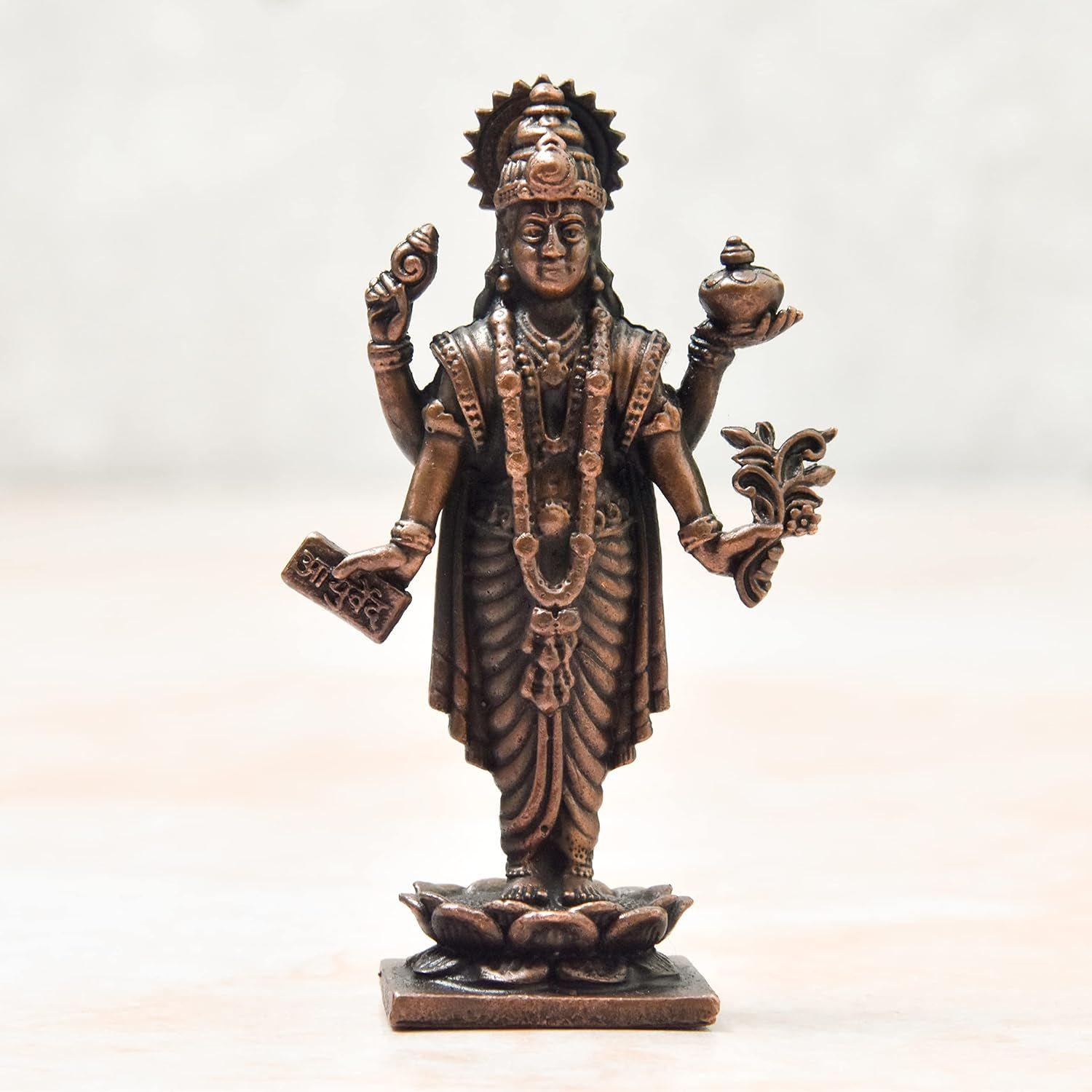 

Handmade Copper Dhanvantri Idol with Patina Antique Finish