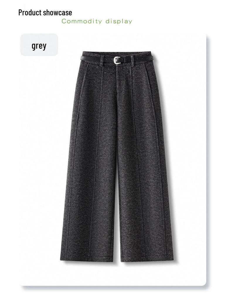 Unisex High-Waisted Gray Wool Sweatpants for Kids, Winter 2025: Thick Wide-Leg Petite Fit