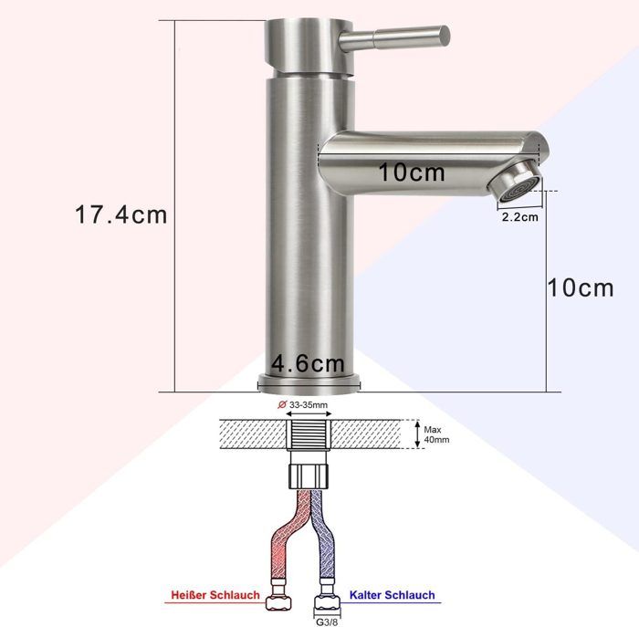 Robinet de salle de bain - NETTLIFE - Robinet lavabo inox brossé - Mitigeur monocommande - 2 trous - Hauteur 100 mm