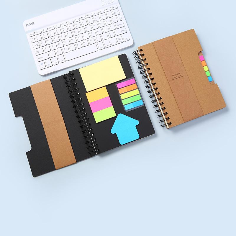 A5 Hard Shell Coil Notebook with Multi-Color Sticky Notes and Customizable Logo