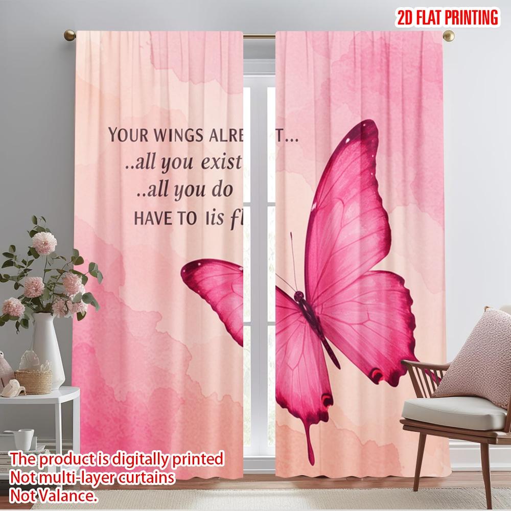 

2pcs 2D flat printing Scene Curtain Butterfly Inspirational Quote Fly Polyester Without Electricity 0 Perfect for Indoor 52.50×116.00 CM 2pcs