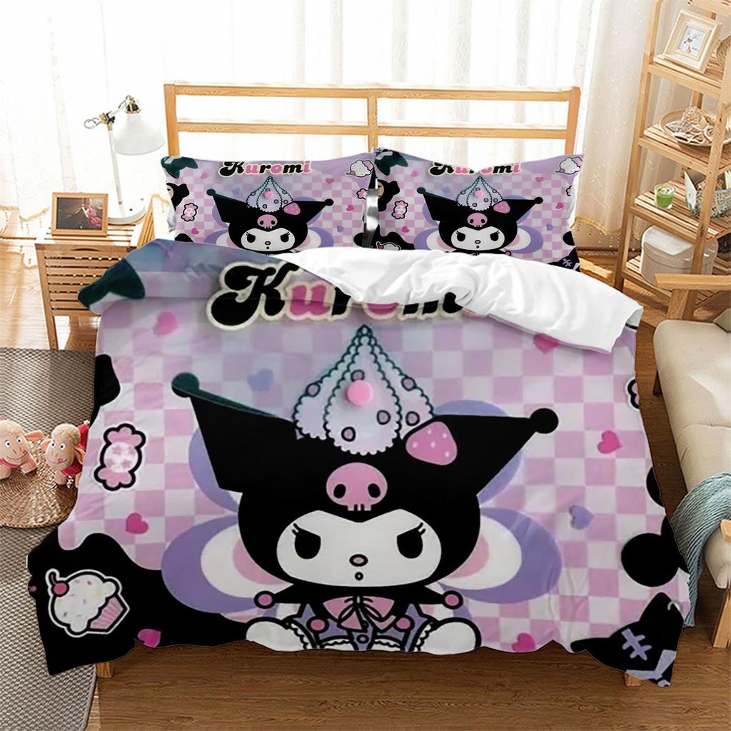 Hot Cartoon Character Kuromi Bedding Setkuromi Melody Duvet Cover Bed Set Quilt Cover PillowcaseKing Queen Size Bedding Set
