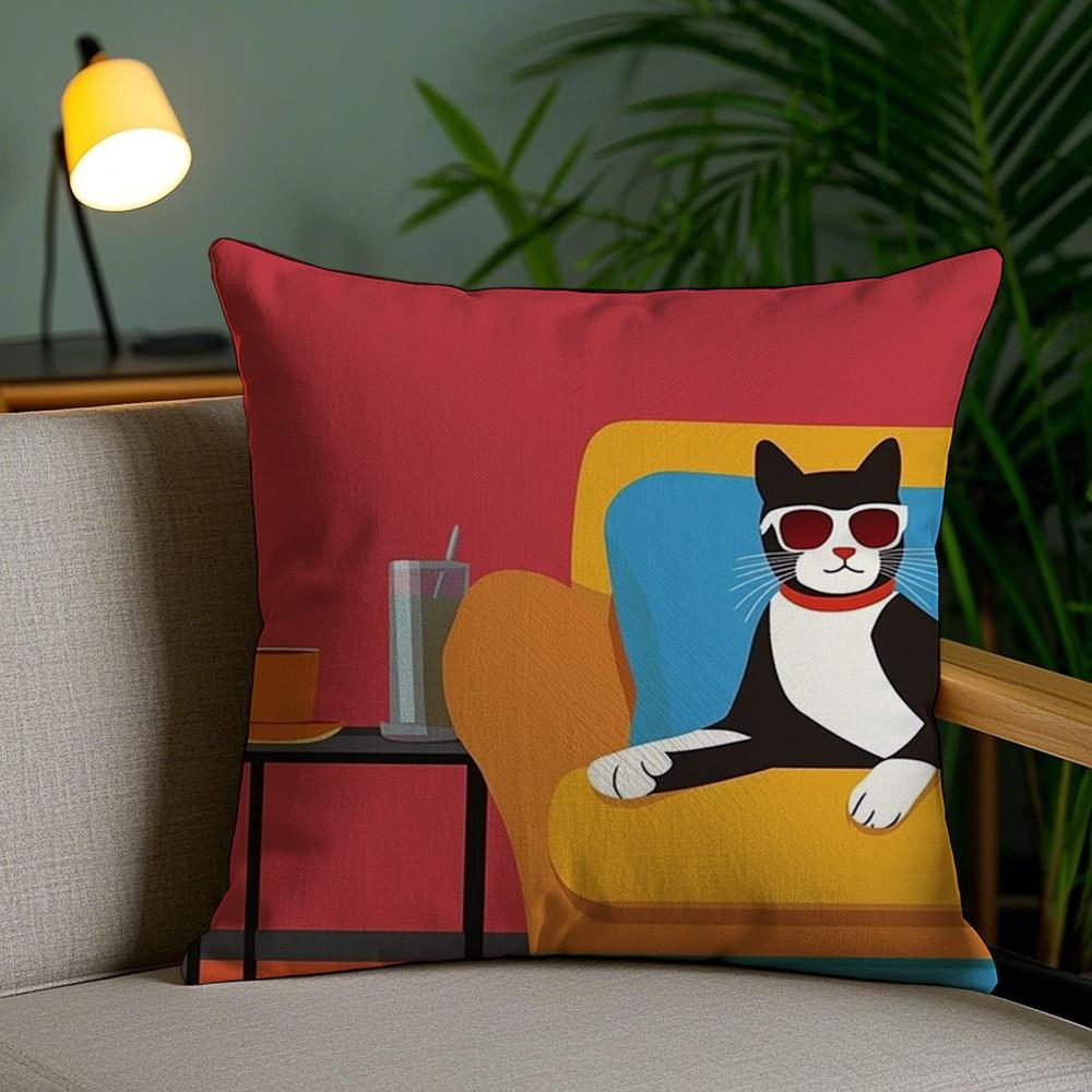 Bop Style Coffee Cats Cushion Cover Plush Fabric Soft Double-Sided Printed Invisible Zipper Sofa Pillow Case Home Decor