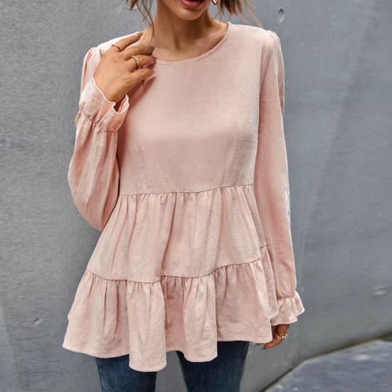 

О-образным вырезом с длинными рукавами и пуговицами сзади, однотонная повседневная блузка, осенняя элегантная