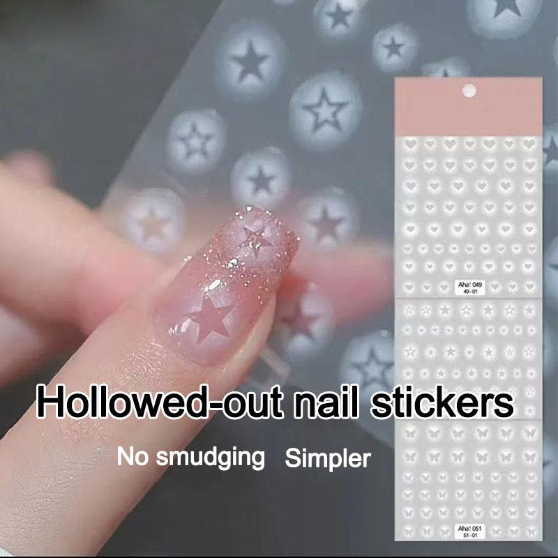 White Bloom Hollow Translucent Butterfly Heart Nail Sticker Press On Nails Decals Hollow Heart Star Shape Sticker Sliders ZJT14