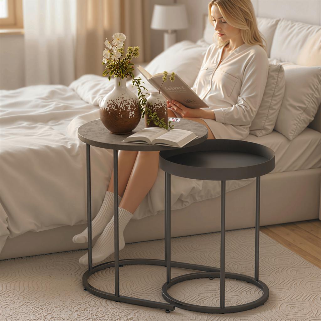 Set of Two Industrial Nesting Tables - Grey