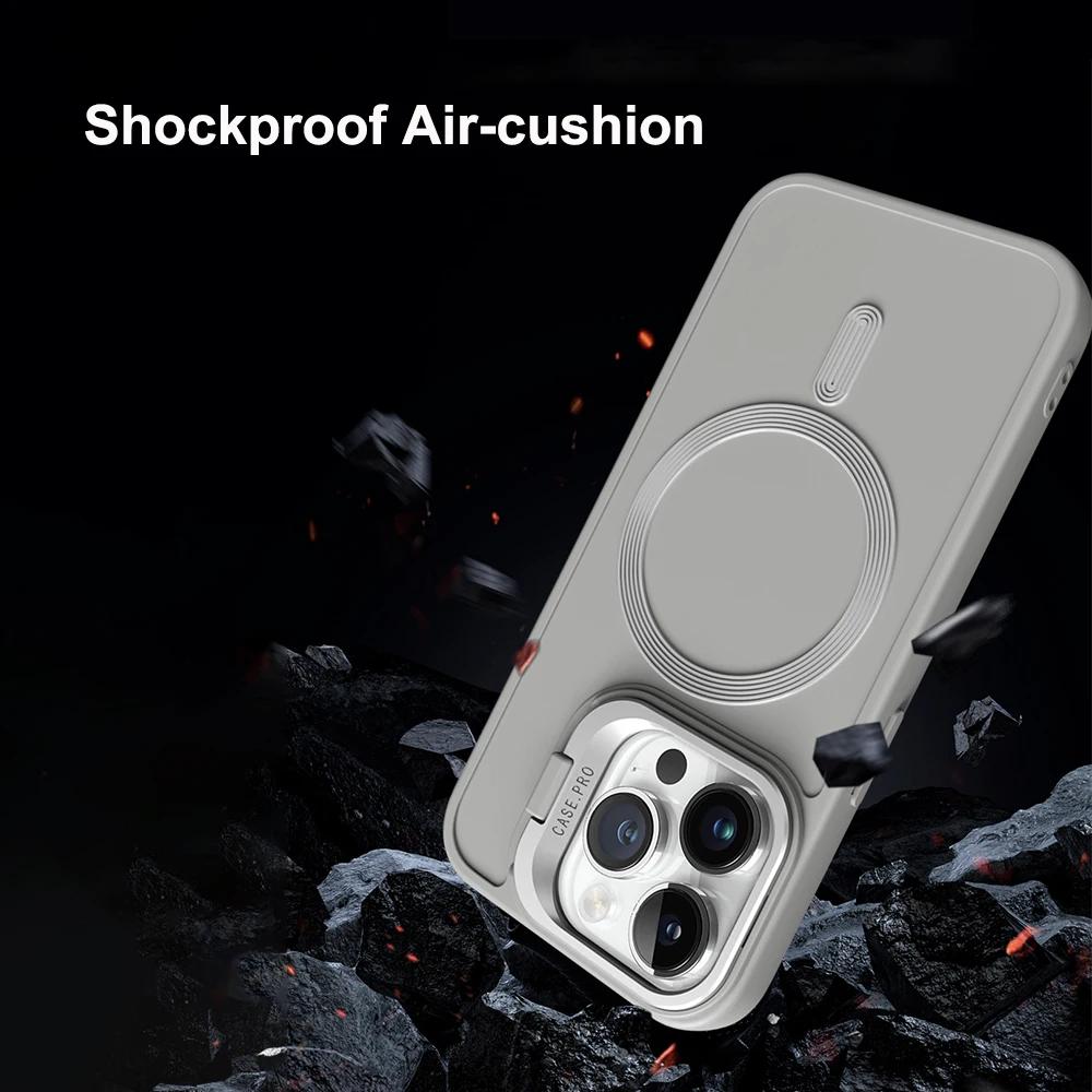 Magnet Magsafe Camera Holder Stand Soft Matte Phone Case For Apple iPhone 15 14 13 12 11 Pro Max 15 Plus Wireless Charging Cover