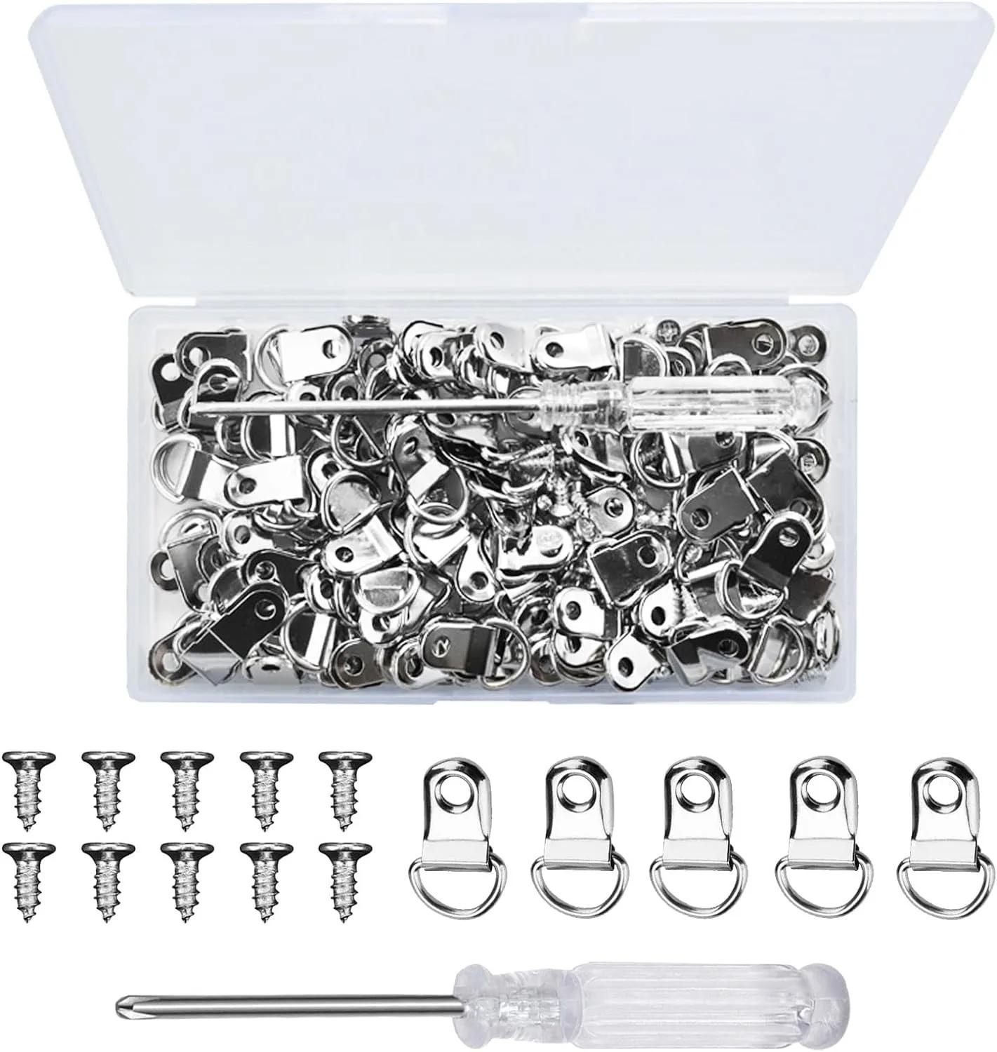 

100 шт. Металлические крючки для фоторамок, настенные, петли для подвешивания, маленькие треугольные кольца, подвески для картин с винтами