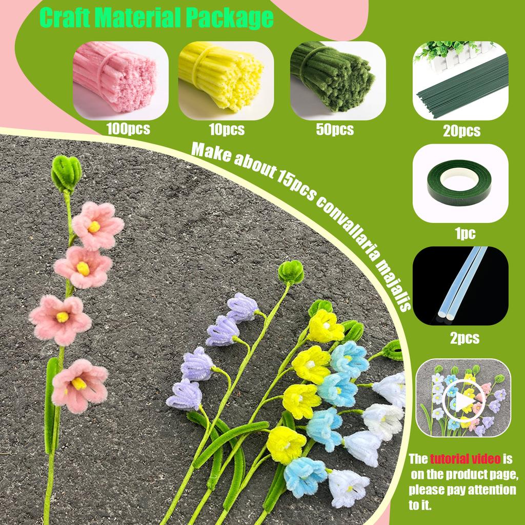 Craft Pipe Cleaners Flower Set,Chenille Stem Kit for Craft Lily of Bell Bouquet Making,DIY Craft Projects and Holiday Decoration