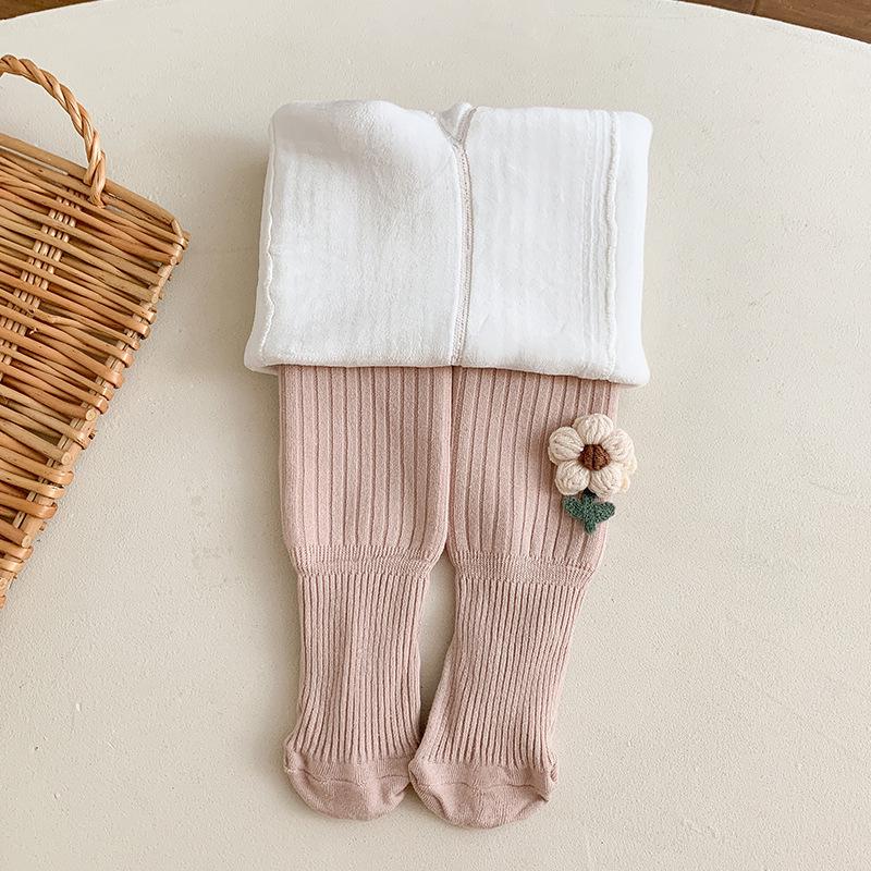 Mädchen Leggings mit Blumenmuster, warm gefüttert mit Samt: Kuschelige Herbst-/Winterstrumpfhosen für Babys und Kleinkinder