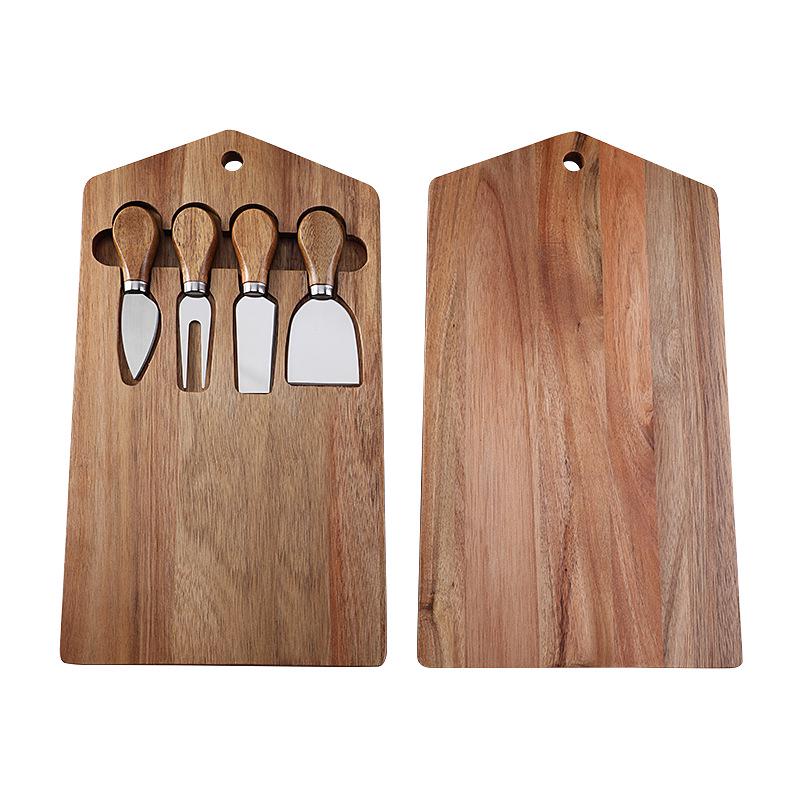 4-Piece Acacia Wood Cheese Board & Stainless Steel Knife Set