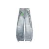 Mens Hip Hop Distressed Jeans Loose Wide Leg Alien Graffiti Chain Print Streetwear