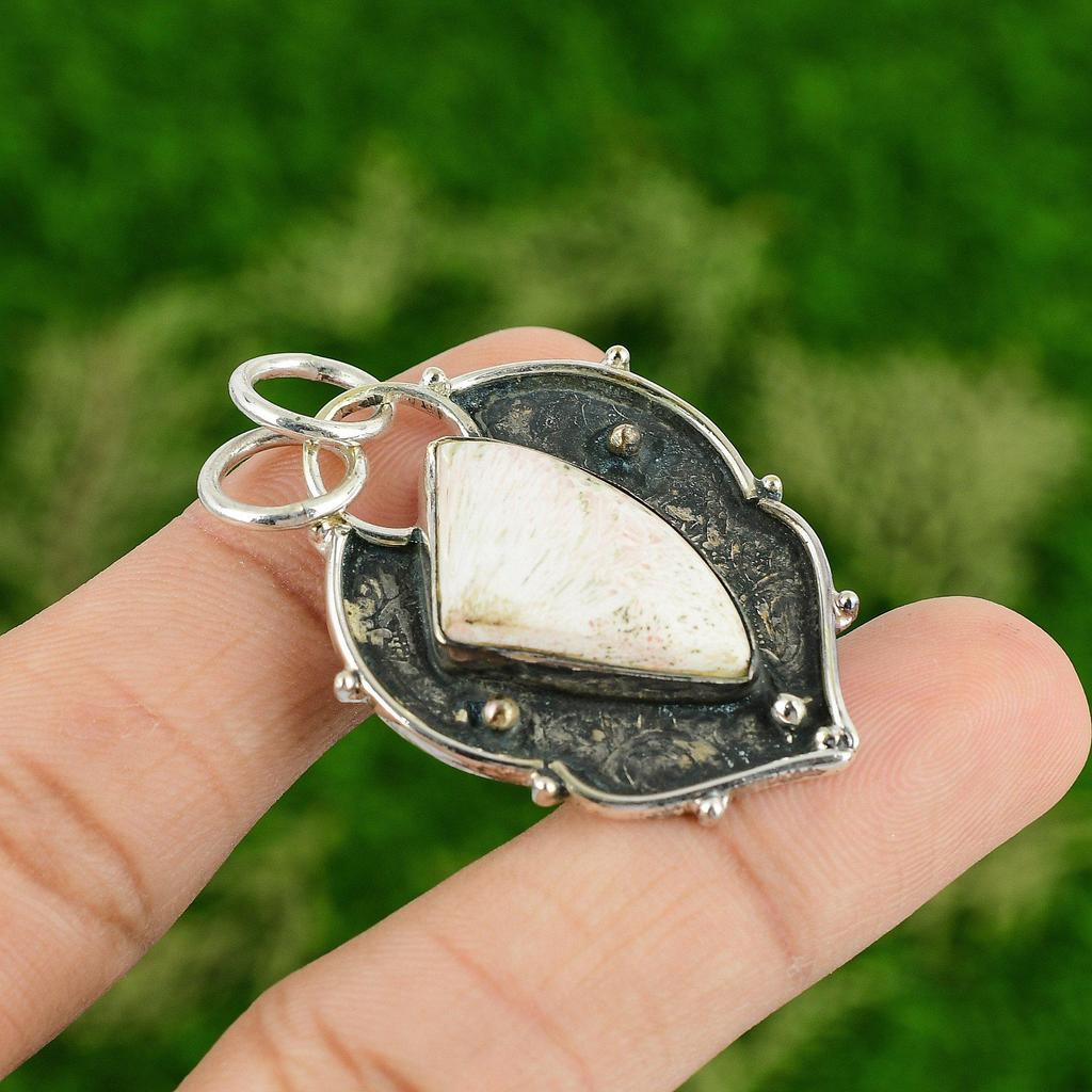 Daughters Day Deal 925 Sterling Silver Scolecite Stone Wife Wedding Boho Pendant