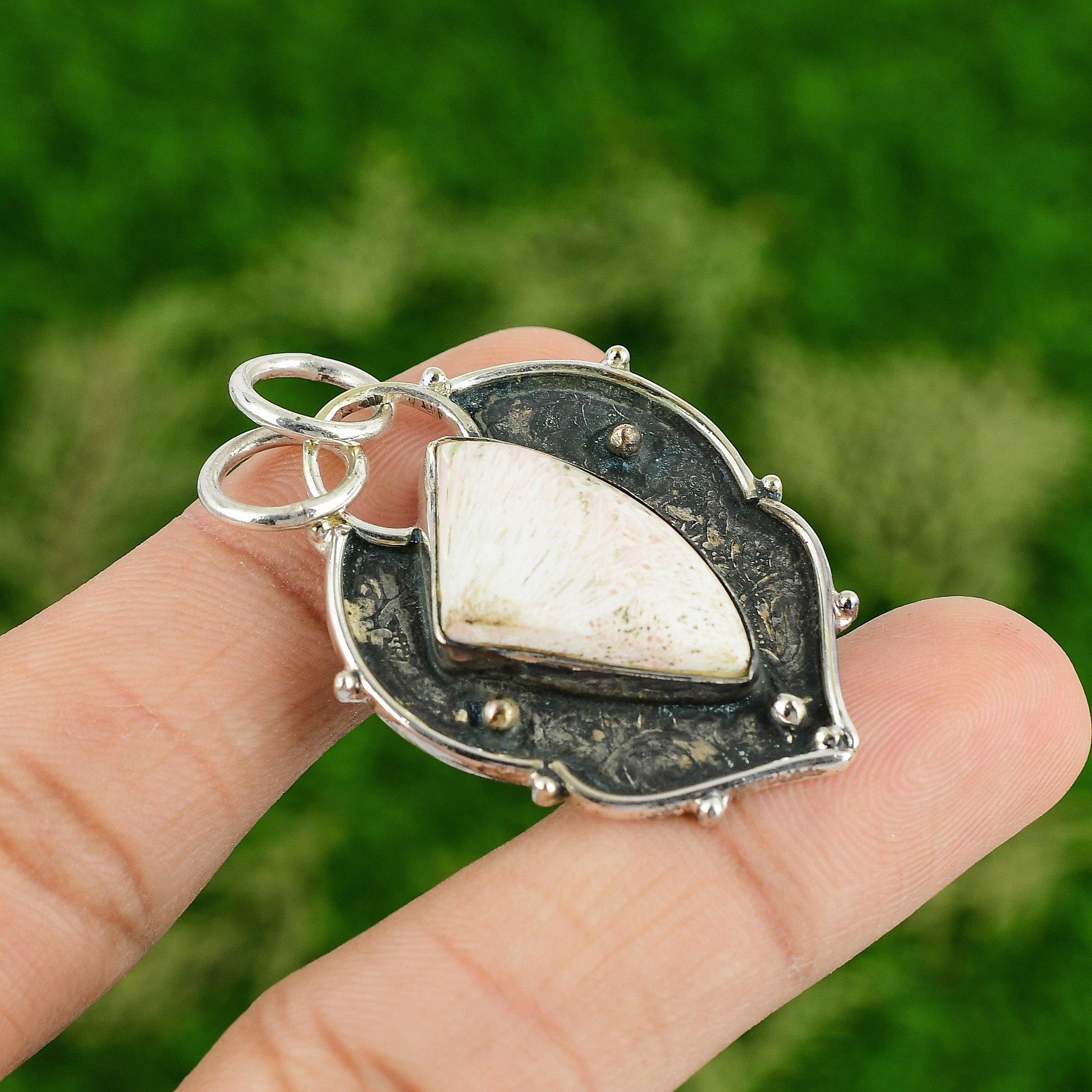

Daughters Day Deal 925 Sterling Silver Scolecite Stone Wife Wedding Boho Pendant