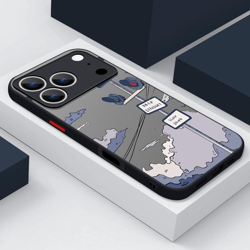 Oil Painting Road Sign Phone Print Case For iPhone 17 Air 16e 16 15 14 Pro Max 13 15 Pro 17 Pro 17 Shockproof Soft Edge Hard PC Matte Phone Cover