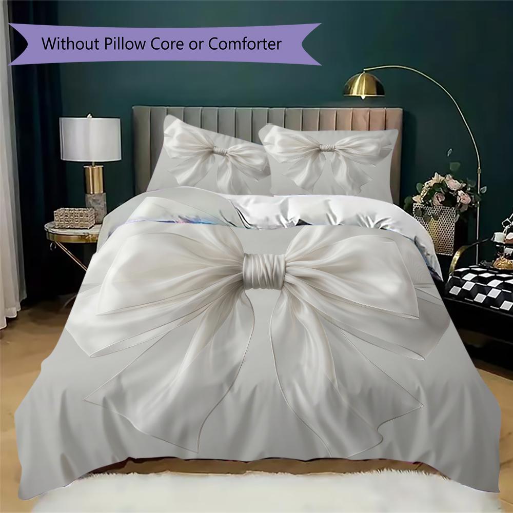 Minimal Black Bow Pattern Bedding Uilt Set Uilt Cover Pillowcase Home Decoration Birthday Gift (1 * Duvet Cover + 2 * Pillowcase Without Core)