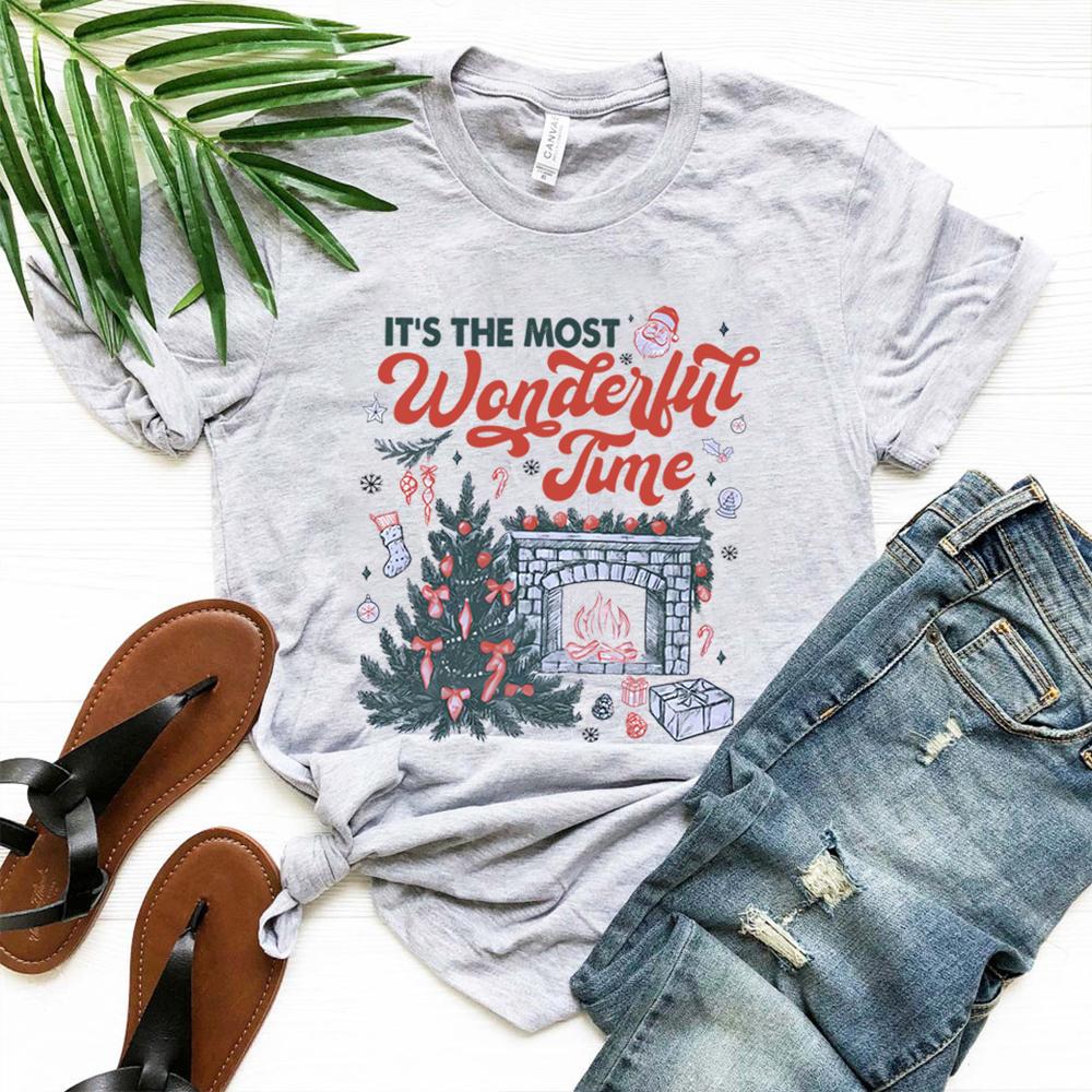 Christmas Time Tshirt Its The Most Wonderful Time Shirt Vintage Christmas Tshirt Retro Christmas Tee Unisex Short Sleeves Tops
