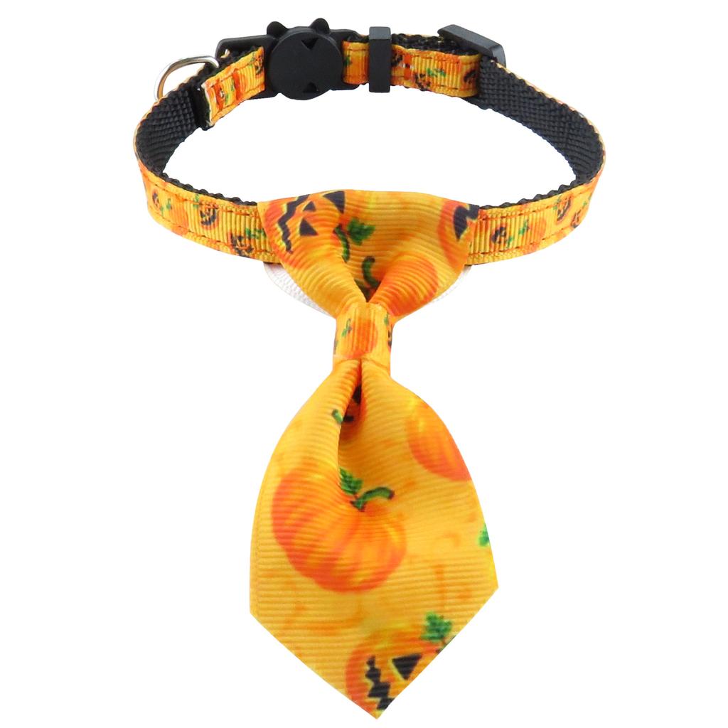 New Pet Cat Collar Halloween Woven Cat Collar Pumpkin Ghost Bow Tie Removable Cat Collar Holiday Cosplay Decoration with Bell