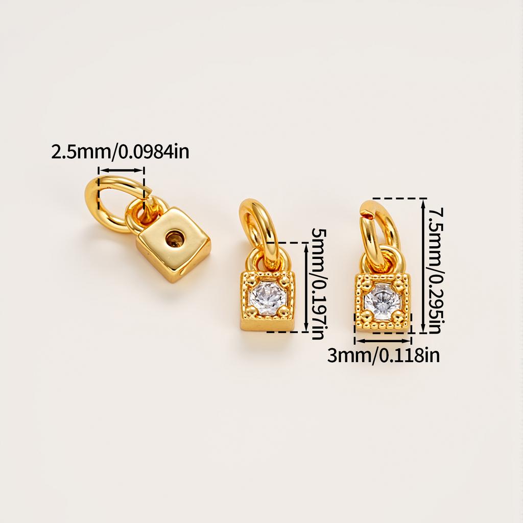 2Pcs 14/18K Gold Color Plated Copper Square Shape Pendants with Zircon for DIY Bracelets Necklace Jewelry Making Accessories