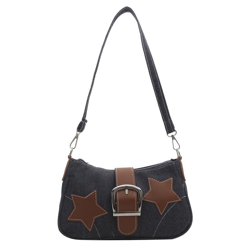 Star Denim New Style Fashion Trend Spring Fashionable Design Crescent Bag Canvas Chain Handheld Underarm Bag