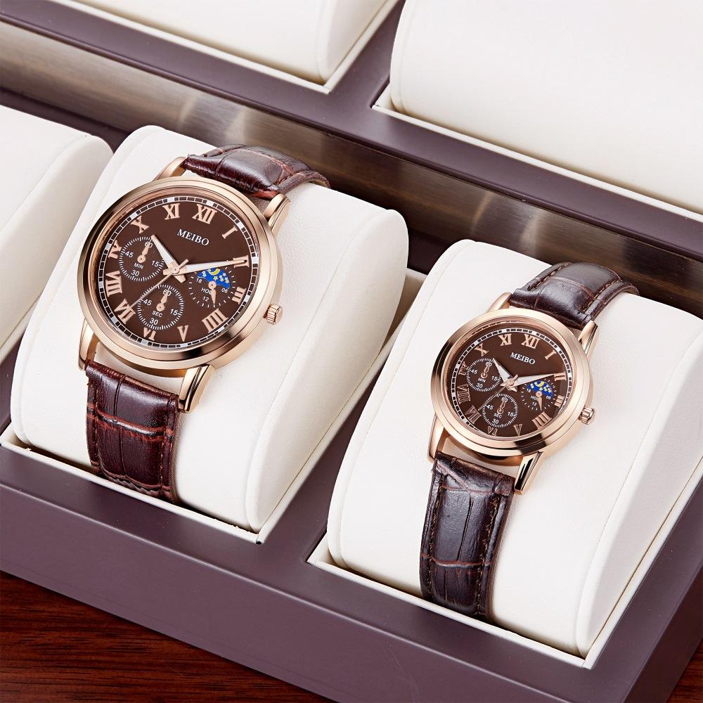 Men Women Couple Watch Set Quartz Wristwatch Leather Strap Matching Watch Gift for Lovers