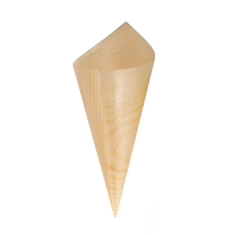50 Stück Holz Eiswaffelbecher Mehrere Größen Gelb Pommes Verpackungsbox Kegelförmig Mehrzweck Stierhornbecher Party