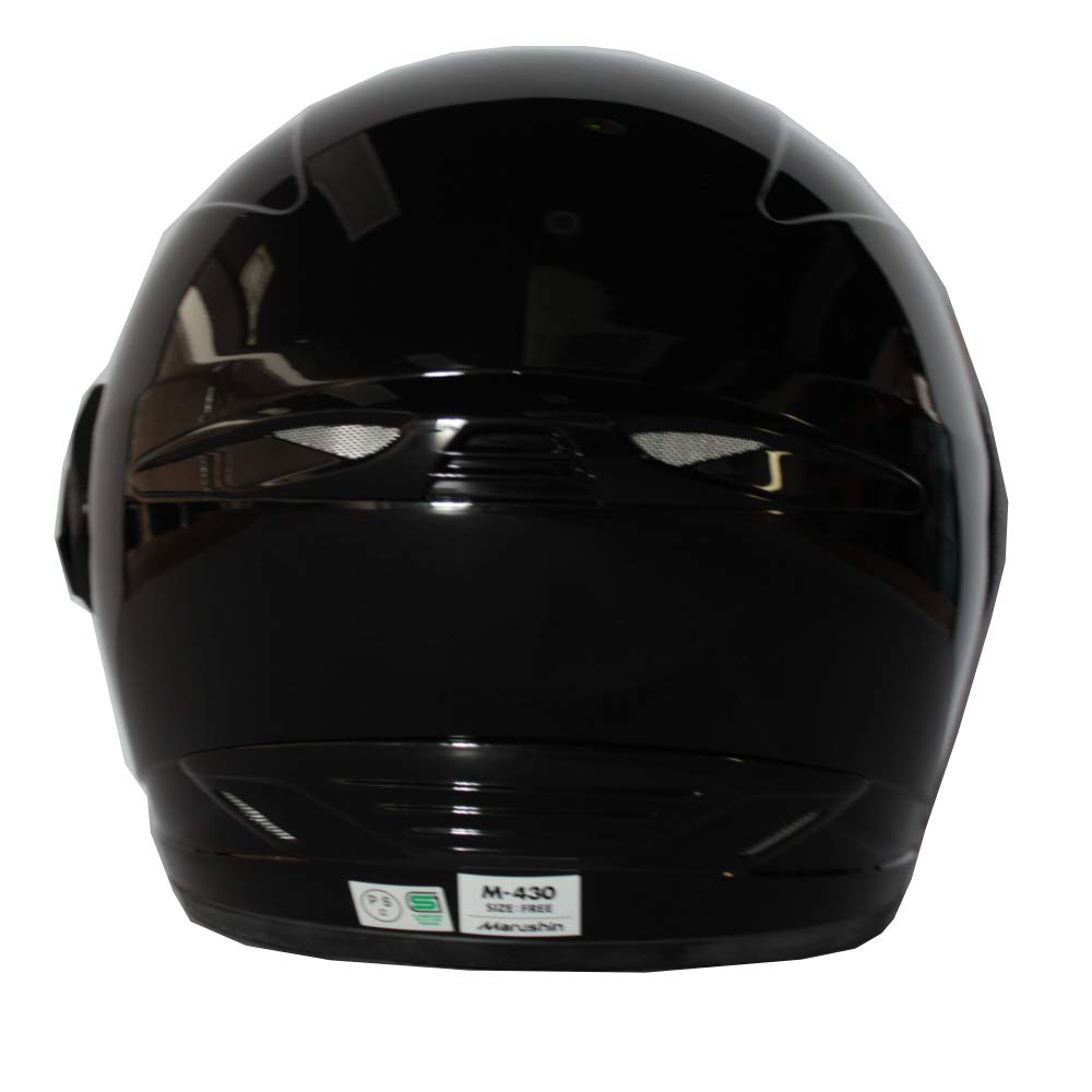 MARUSHIN Motorcycle Helmet with Inner Visor Jet Black Metallic Free Size (Smoke) M-430 (57-60cm)