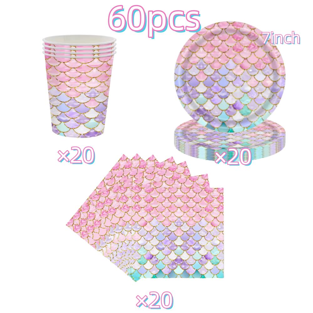 Mermaid Birthday Party Decoration 3D Balloons Cup Plate Napkins Banner For Kids Girls Party Favor Gifts Baby Shower Photo Props