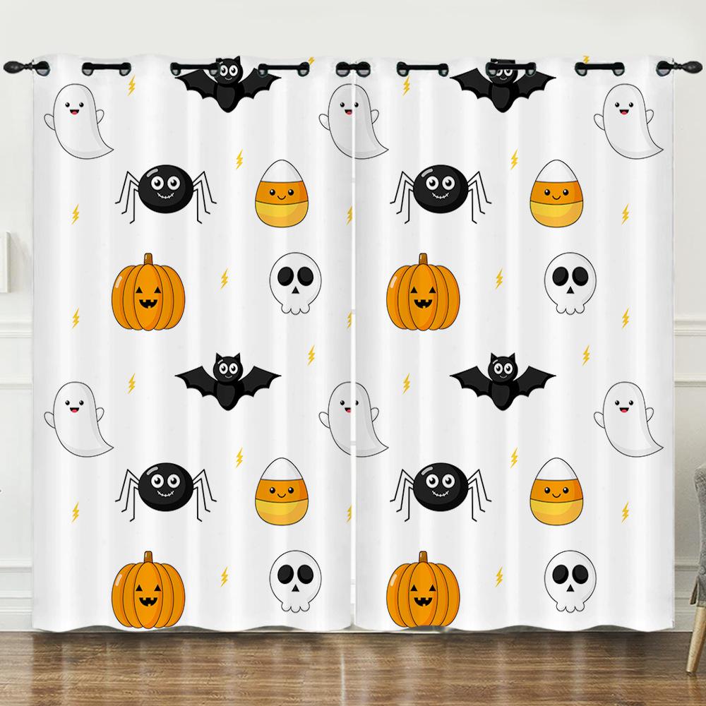 Halloween Pumpkin Digital Printing Curtains Blackout Curtain Punching Modern Minimalist Style