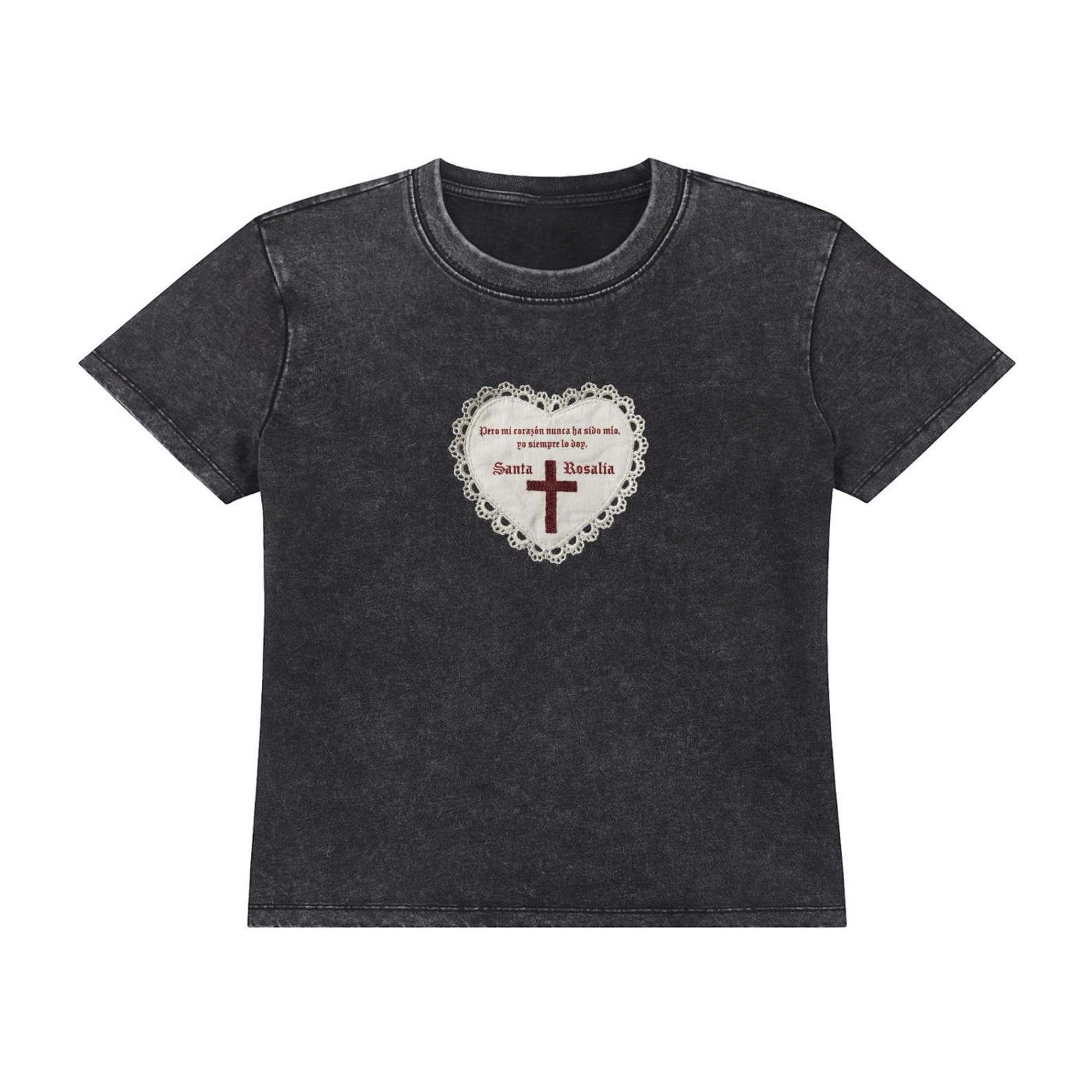 Rosalia Vintage Wash Fitted Tee | Gothic Religious Heart Graphic 2XL
