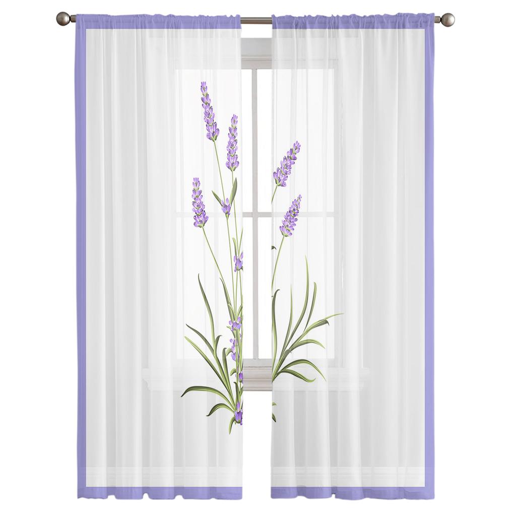 Purple Flower Lavender Romance Tulle Curtains For Living Room Decoration Modern Chiffon Sheer Voile Kitchen Curtain