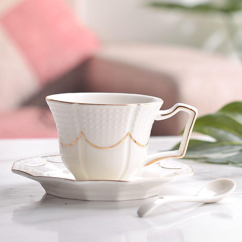 Luxury Ceramic Coffee Cup Spoon Plate Set Exquisite Latte Flower Tea Water Cup Milk Cups  Office