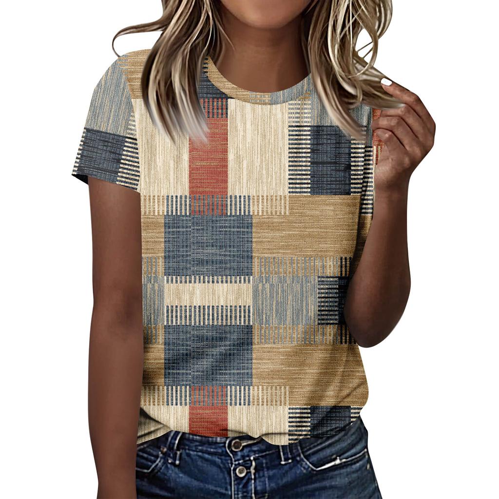 T-Shirts für Damen, Damen Kurzarm Tops Schick Sommer O-Ausschnitt Lässig Trendige Blusen Tunika Tops Unabhängigkeitstag