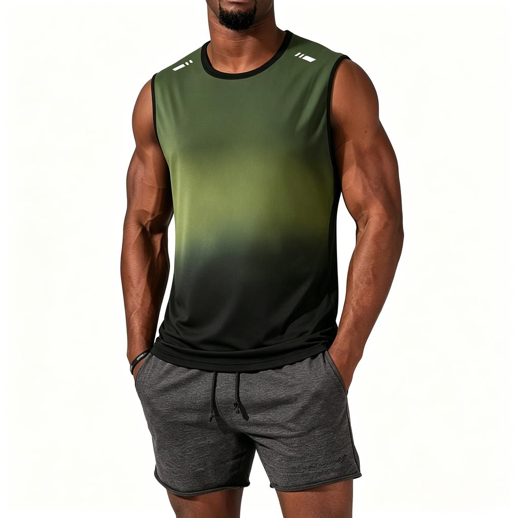 Heren Sport Tanktop Zonder Mouwen Sneldrogend Losse Pasvorm Ademend Hardlopen Fitness Kleurverloop Ontwerp Mouwloos Shirt voor Sportschool Training