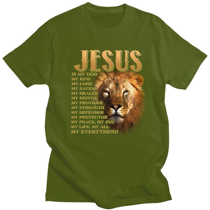 Custom Jesus Is My God My King Lion T Shirts Men Pure Cotton Tees Tshirts Tshirt