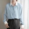 Yino Long Sleeve Collared Shirt Perfect for Spring Women's Two-Tone Blouse, Flattering, Slimming, Simple, Elegant, Casual, Commuting, Office, Formal,