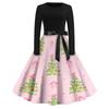 Women's Casual Christmas Print Dress with Neck, Vintage Holiday Dress