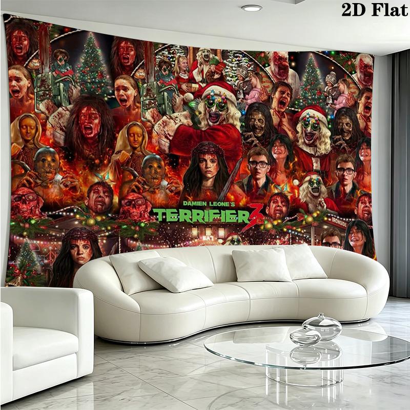 Terrifier Horror Wall Tapestry Aesthetic Wall Hanging Printed Fabric Blanket Decorative Tapestries for Bedroom Living Room Home Decor