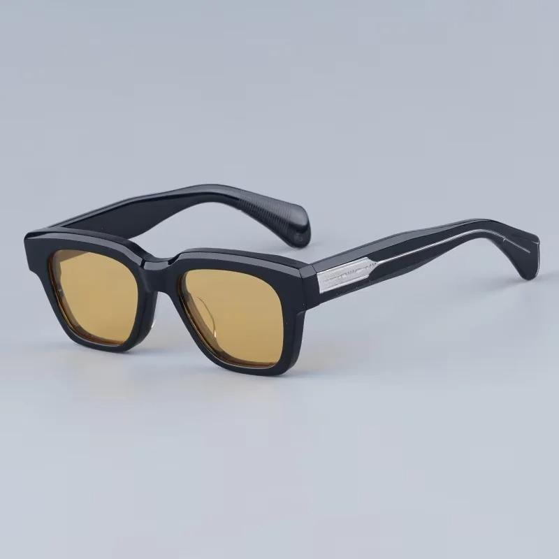 JMM Fellini Quadratische Sonnenbrille Handgefertigt in Japan Importiertes Acetat Klassisches Acetat Schwarzer Optischer Rahmen mit Metall an den Bügeln