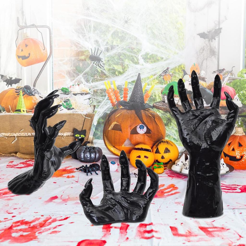 Halloween Decorations Indoor Gothic Decor Pack Of 3 Wall Mounted Hands Creepy Reaching Hands With Lighted Candles For Gothic Wall Decorations