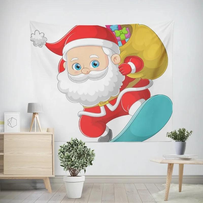 Neujahr Weihnachten Cartoon Weihnachtsmann Schlitten Muster Wandteppich Wohnzimmer Sofa Heimdekor Weihnachtsgeschenk