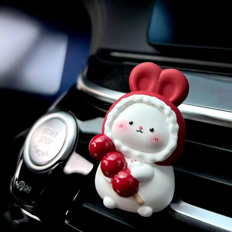 

Car Air Freshener Cute Cartoon Candied Hawthorn Rabbit Hand-Painted Aroma Diffuser Stone Car Dashboard Vent Clip Hand Holding Candied Haws Rabbit