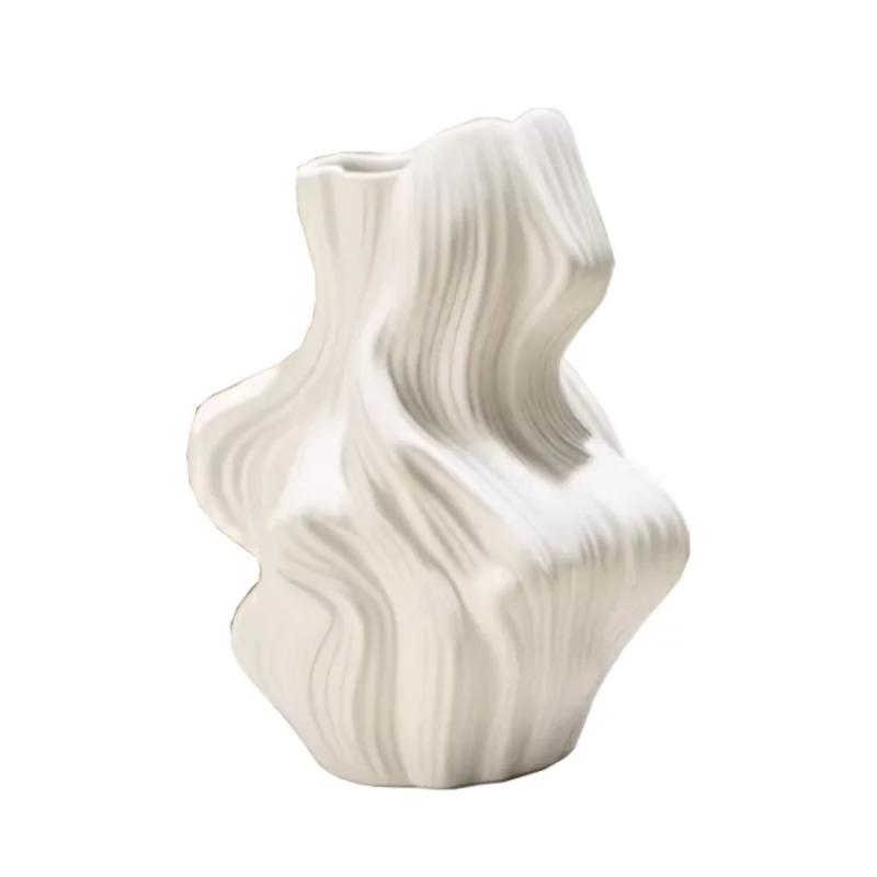 Creative Ceramic Vase Abstract Irregular Folds Handmade Spiral Porcelain Vase Ceramic Handicrafts Flower Vases Flowerpot Vases P